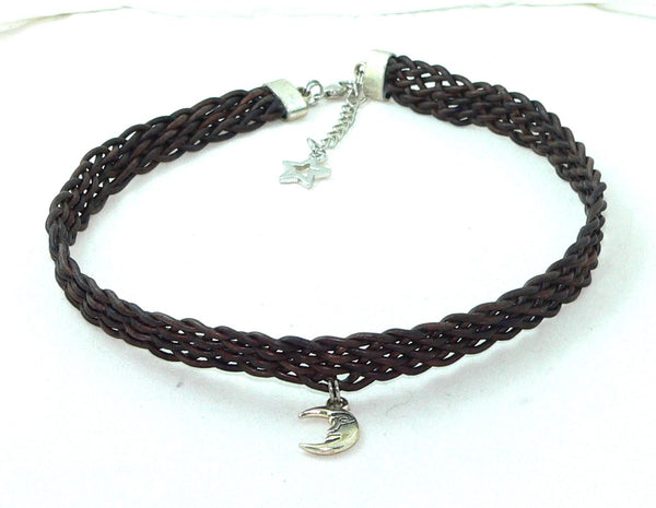 Celestial Leather Choker: Star & Moon Boho Necklace for Women - Handmade Bohemian Jewelry