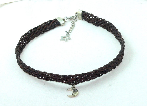 Celestial Leather Choker: Star & Moon Boho Necklace for Women - Handmade Bohemian Jewelry