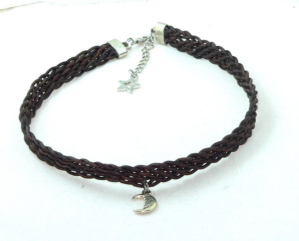 Celestial Leather Choker: Star & Moon Boho Necklace for Women - Handmade Bohemian Jewelry