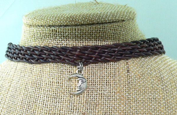 Celestial Leather Choker: Star & Moon Boho Necklace for Women - Handmade Bohemian Jewelry