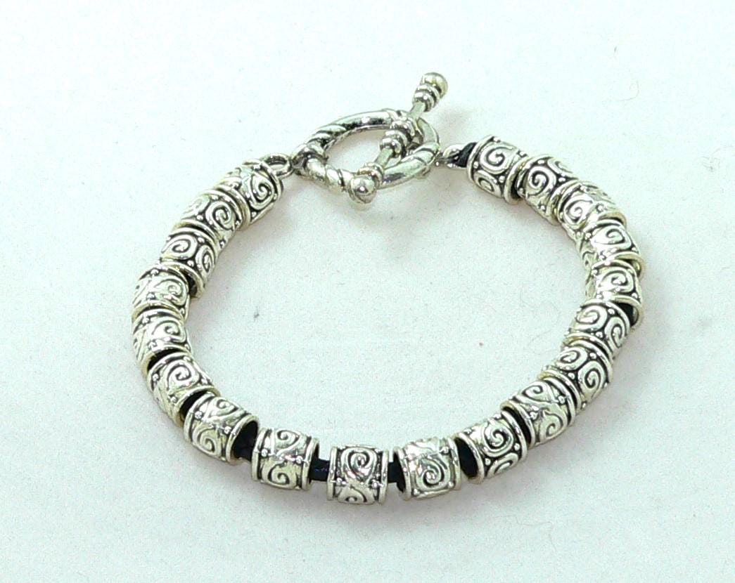 Handcrafted Unisex Bali-Style Leather & Silver Beaded Bracelet - Bohemian Fashion Charm Jewelry Gift