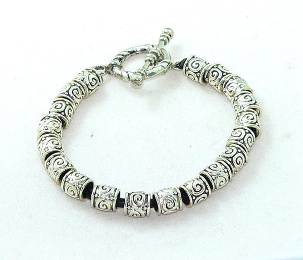 Handcrafted Unisex Bali-Style Leather & Silver Beaded Bracelet - Bohemian Fashion Charm Jewelry Gift