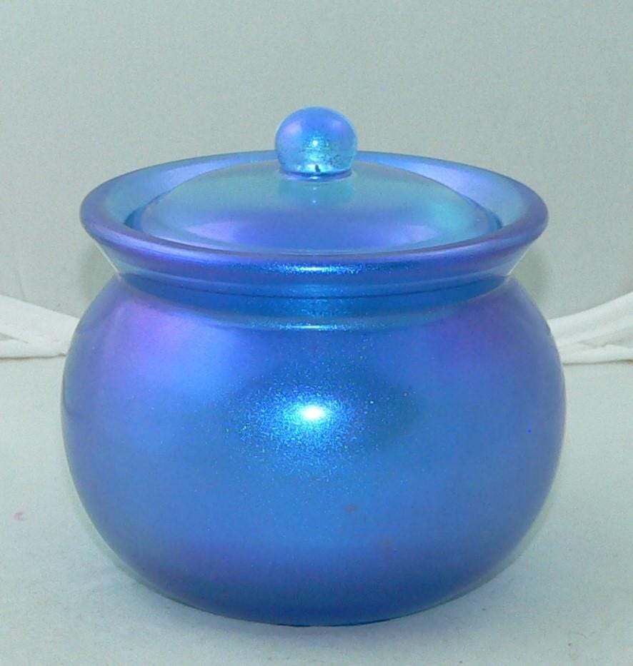 Small Shimmering Blue Container for Makeup & Jewelry Storage Chic Vintage Style Decor Organizer Great Bathroom Accessory