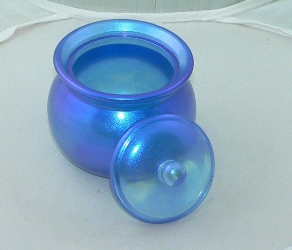 Small Shimmering Blue Container for Makeup & Jewelry Storage Chic Vintage Style Decor Organizer Great Bathroom Accessory
