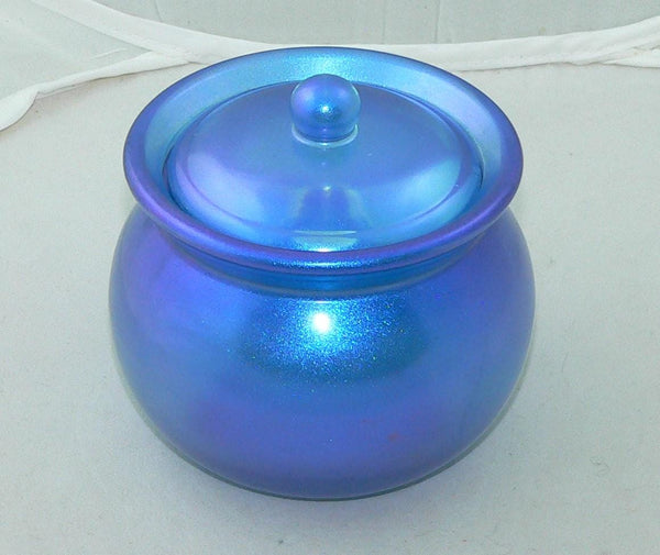 Small Shimmering Blue Container for Makeup & Jewelry Storage Chic Vintage Style Decor Organizer Great Bathroom Accessory
