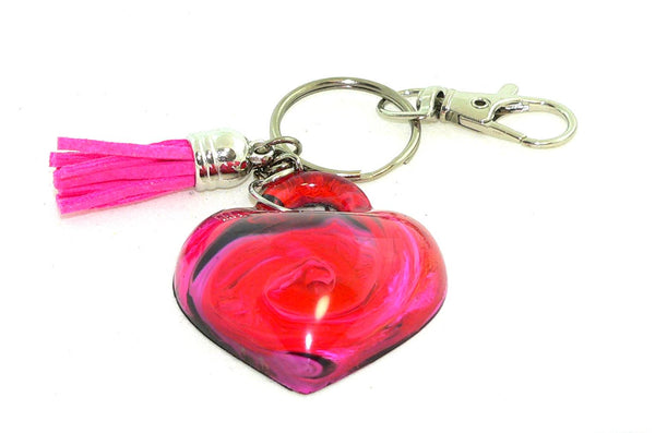 Heart Resin Keychain with Abstract Red & Pink Art – Vibrant Petri Purse Charm Accessory Gift