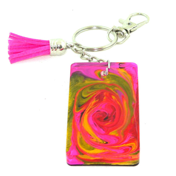Large Psychadelic Abstract Keychain: Resin Petri Keychain - Colorful Accessory Gift