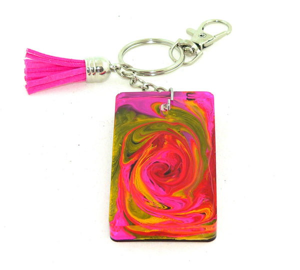 Large Psychadelic Abstract Keychain: Resin Petri Keychain - Colorful Accessory Gift