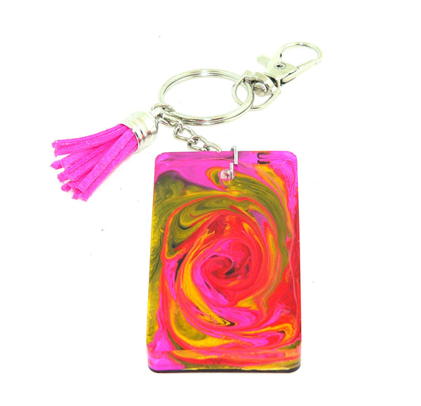 Large Psychadelic Abstract Keychain: Resin Petri Keychain - Colorful Accessory Gift
