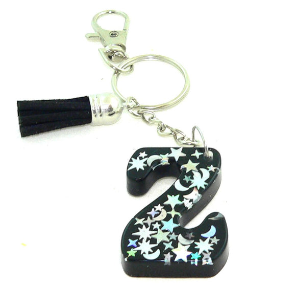 Custom Resin Initial Moon Stars Holographic Confetti KeyChain Purse Charm Backpack Charm
