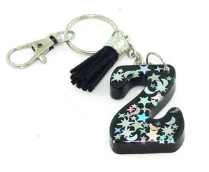 Custom Resin Initial Moon Stars Holographic Confetti KeyChain Purse Charm Backpack Charm