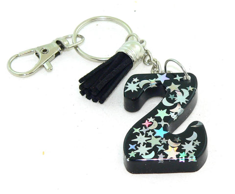 Custom Resin Initial Moon Stars Holographic Confetti KeyChain Purse Charm Backpack Charm