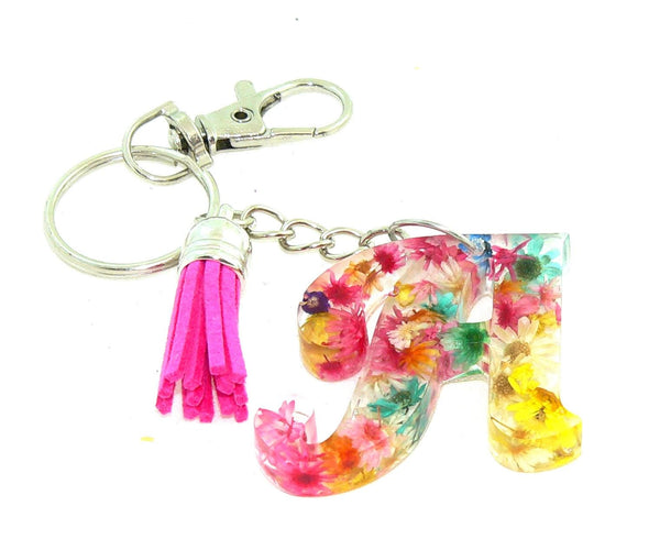 Personalized Floral Resin Keychain: Initial Charm for Bags Accessories