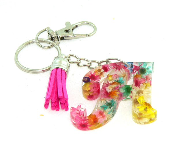 Personalized Floral Resin Keychain: Initial Charm for Bags Accessories