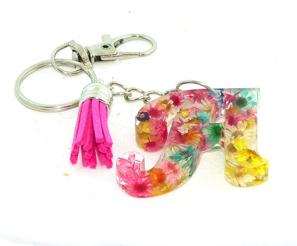 Personalized Floral Resin Keychain: Initial Charm for Bags Accessories