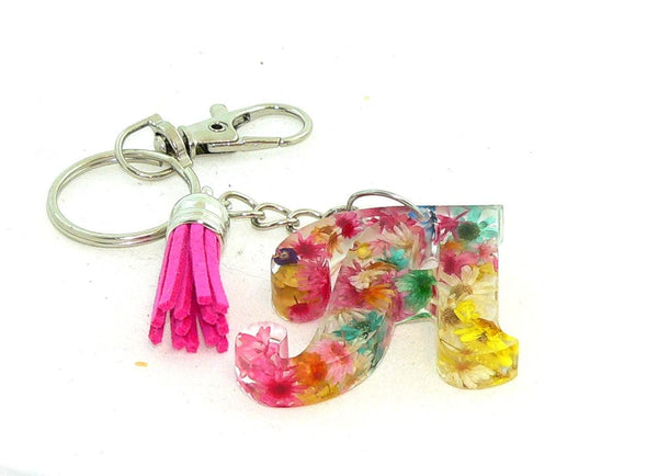 Personalized Floral Resin Keychain: Initial Charm for Bags Accessories