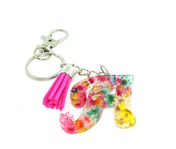 Personalized Floral Resin Keychain: Initial Charm for Bags Accessories