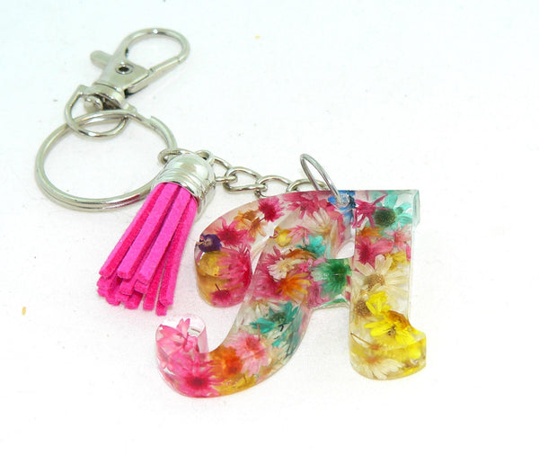 Personalized Floral Resin Keychain: Initial Charm for Bags Accessories
