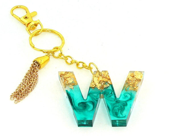 Personalized Teal Metallic Foil Resin Keychain: Elegant Bag Charm for Purses & Backpacks
