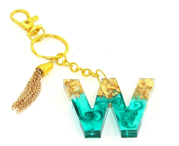 Personalized Teal Metallic Foil Resin Keychain: Elegant Bag Charm for Purses & Backpacks