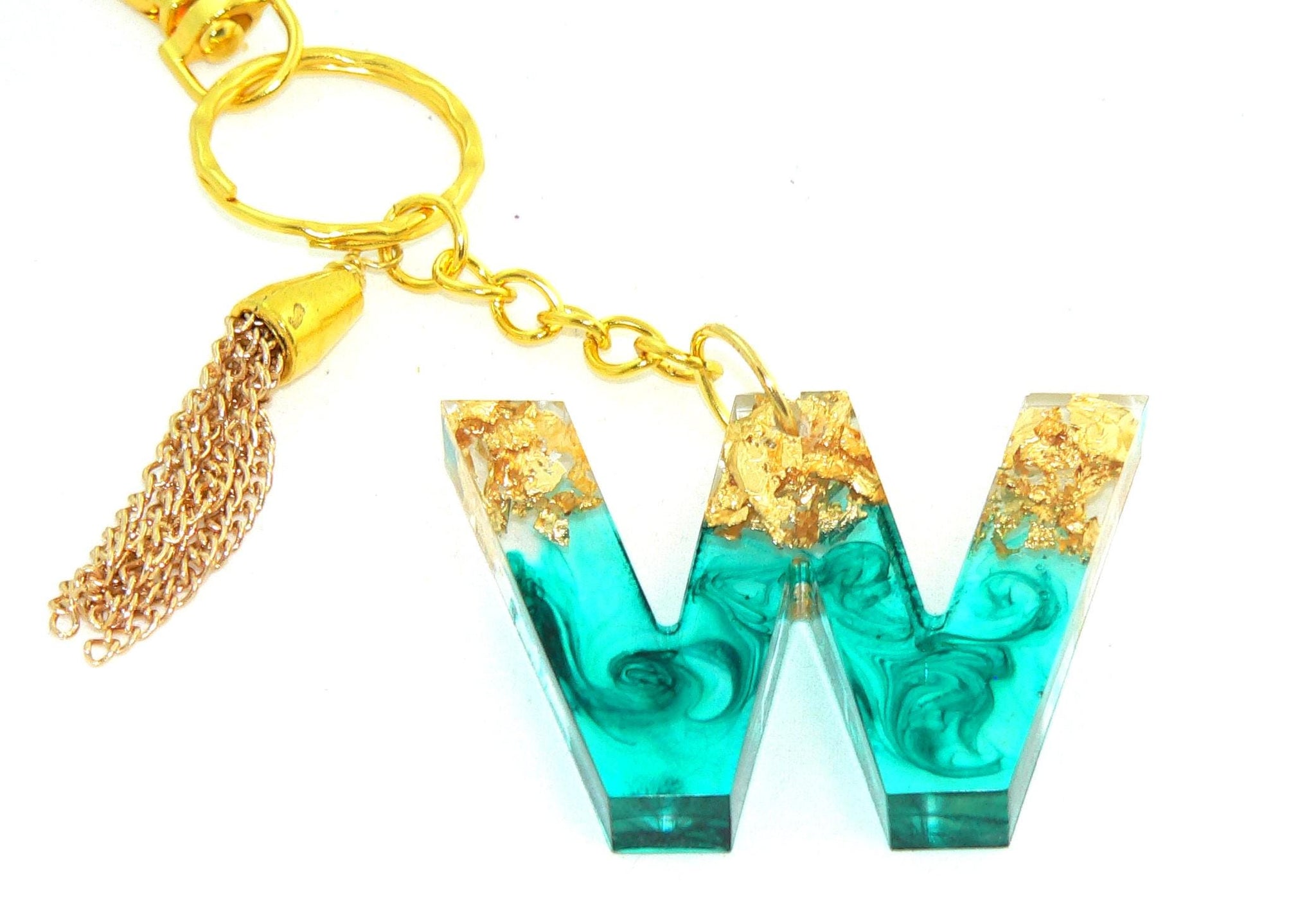 Personalized Teal Metallic Foil Resin Keychain: Elegant Bag Charm for Purses & Backpacks