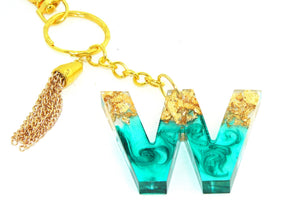 Personalized Teal Metallic Foil Resin Keychain: Elegant Bag Charm for Purses & Backpacks