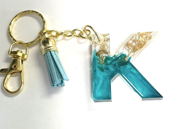 Personalized Teal Metallic Foil Resin Keychain: Elegant Bag Charm for Purses & Backpacks