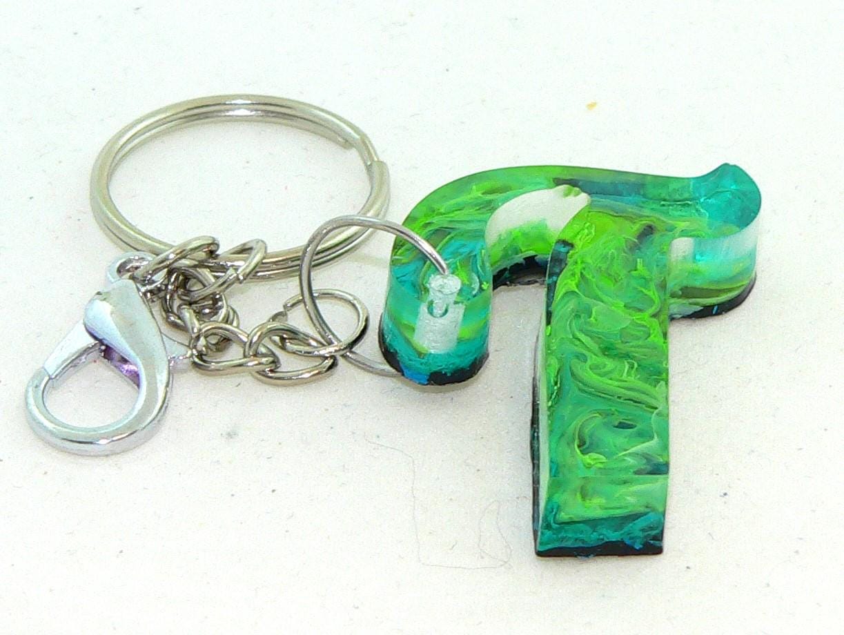 Personalized Turquoise Swirled Resin Petri Keychain with Initial Charm for Bags & Accessories