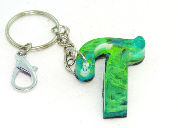 Personalized Turquoise Swirled Resin Petri Keychain with Initial Charm for Bags & Accessories