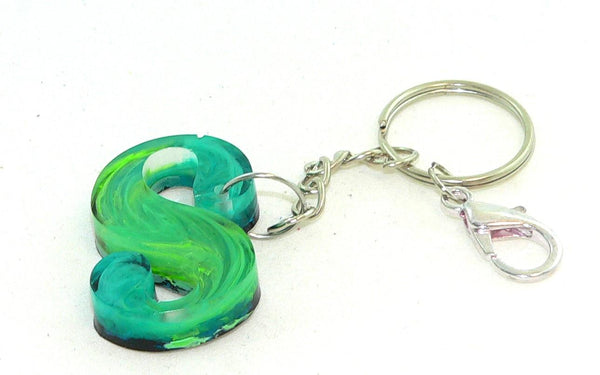Personalized Turquoise Swirled Resin Petri Keychain with Initial Charm for Bags & Accessories