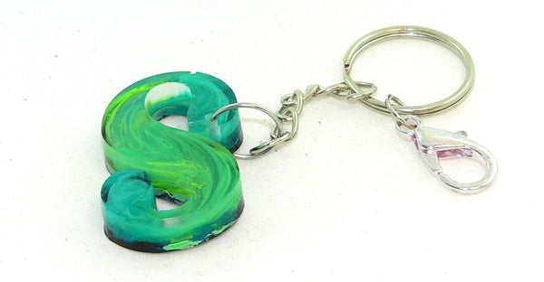 Personalized Turquoise Swirled Resin Petri Keychain with Initial Charm for Bags & Accessories