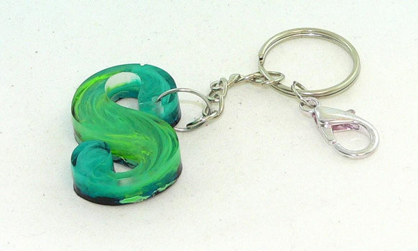 Personalized Turquoise Swirled Resin Petri Keychain with Initial Charm for Bags & Accessories
