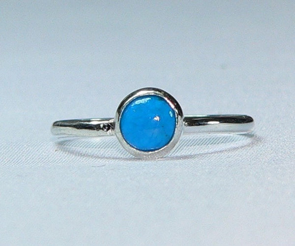 Handcrafted 6mm Arizona Turquoise Sterling Silver Stackable Ring - Artisan Jewelry (Sizes 6-9)