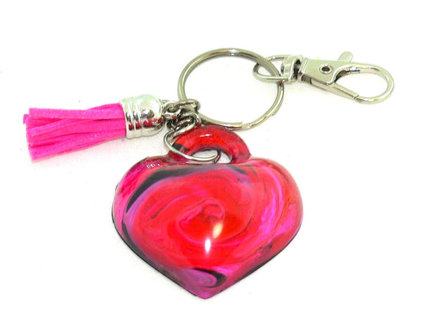 Heart Resin Keychain with Abstract Red & Pink Art – Vibrant Petri Purse Charm Accessory Gift