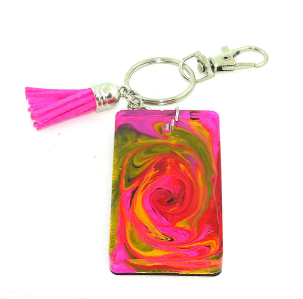 Large Psychadelic Abstract Keychain: Resin Petri Keychain - Colorful Accessory Gift