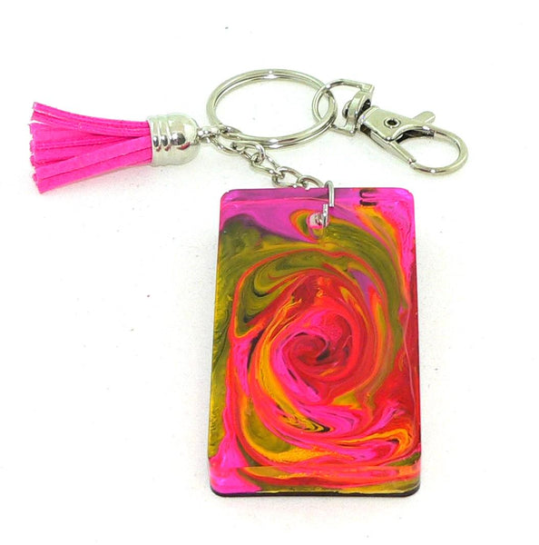 Large Psychadelic Abstract Keychain: Resin Petri Keychain - Colorful Accessory Gift
