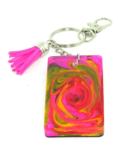 Large Psychadelic Abstract Keychain: Resin Petri Keychain - Colorful Accessory Gift