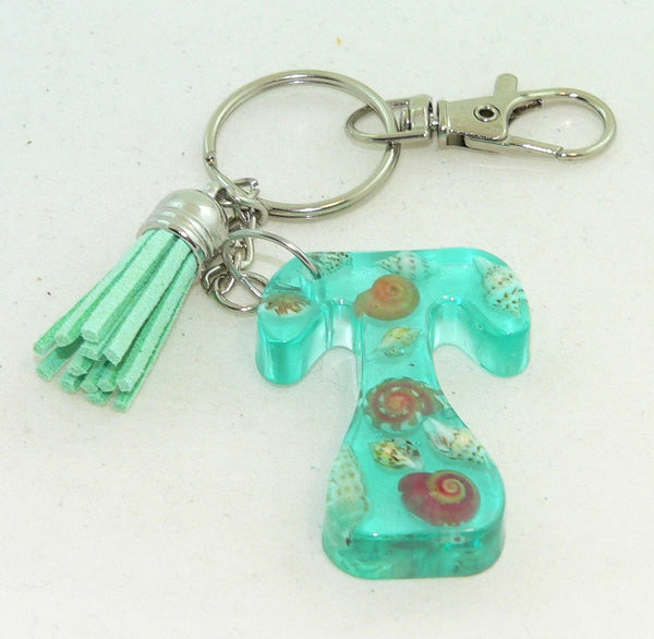 Custom Resin Initial Seashell Keychain - Personalized Beach Accessory, Nautical Purse Charm Gift