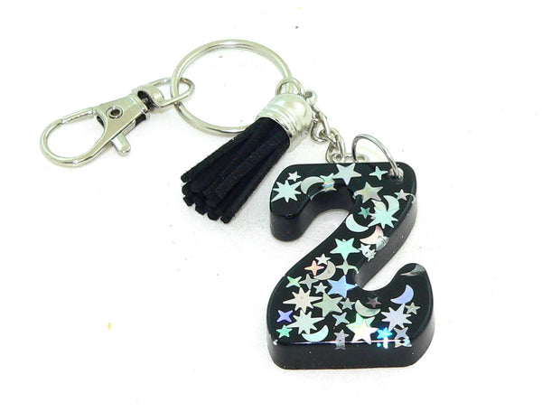 Custom Resin Initial Moon Stars Holographic Confetti KeyChain Purse Charm Backpack Charm