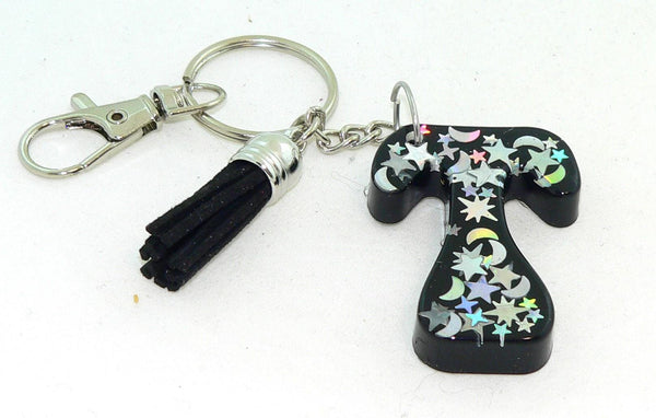 Custom Resin Initial Moon Stars Holographic Confetti KeyChain Purse Charm Backpack Charm