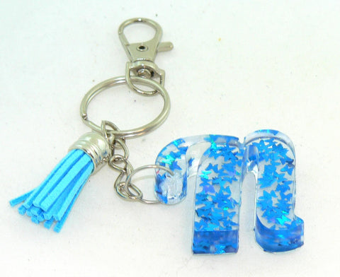Personalized Holographic Butterfly Confetti Resin Keychain: Initial Charm for Bags Accessories