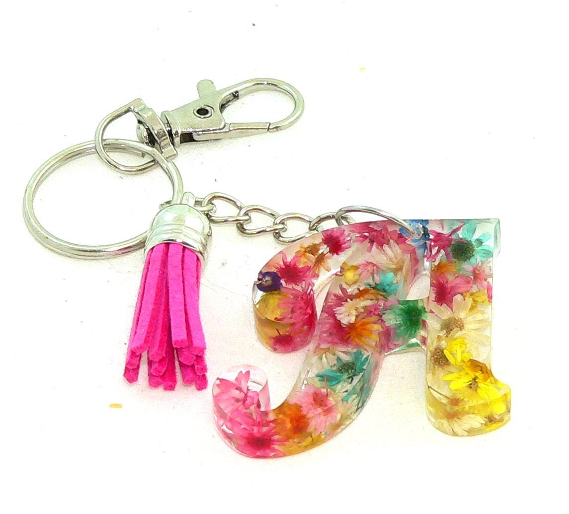 Personalized Floral Resin Keychain: Initial Charm for Bags Accessories