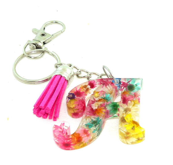 Personalized Floral Resin Keychain: Initial Charm for Bags Accessories