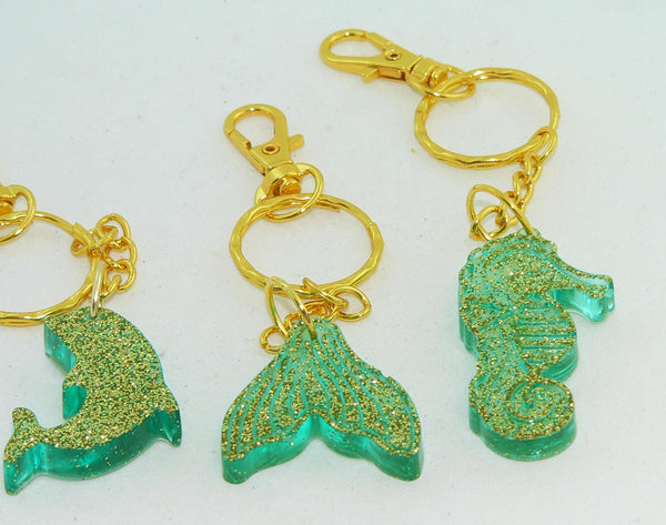 Handcrafted Nautical Sea Life Keychain: Elegant Purse Charm with Seahorse, Dolphin, and Whale Tail