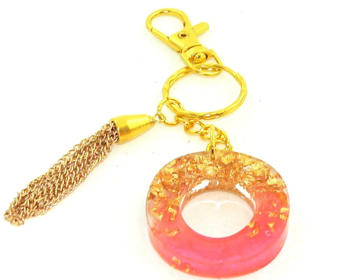 Personalized Pearlescent Pink Foil Keychain: Bag Charm for Purse or Backpack