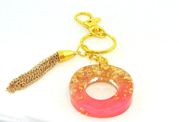 Personalized Pearlescent Pink Foil Keychain: Bag Charm for Purse or Backpack