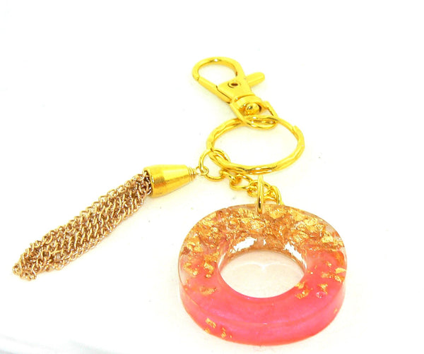 Personalized Pearlescent Pink Foil Keychain: Bag Charm for Purse or Backpack