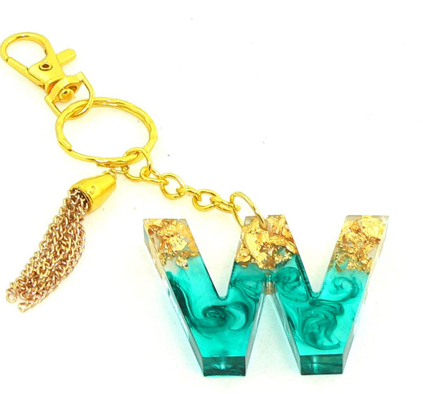 Personalized Teal Metallic Foil Resin Keychain: Elegant Bag Charm for Purses & Backpacks