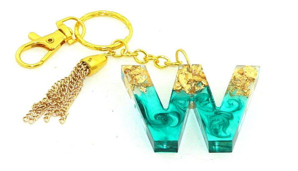 Personalized Teal Metallic Foil Resin Keychain: Elegant Bag Charm for Purses & Backpacks