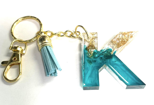 Personalized Teal Metallic Foil Resin Keychain: Elegant Bag Charm for Purses & Backpacks